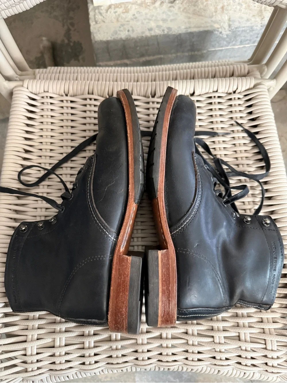 Wolverine 1000 Mile Black Leather Boots 9.5D